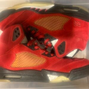 Jordan 5 Raging Bull Red and Black Athletic Sneakers